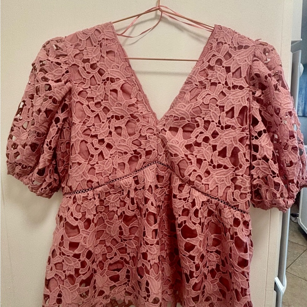 NWT Endless Rose Crocheted Blouse in Soft Blush - Size L